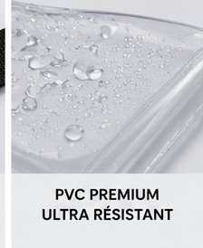 Détail du PVC premium transparent AquaVault Pro, résistant aux gouttes